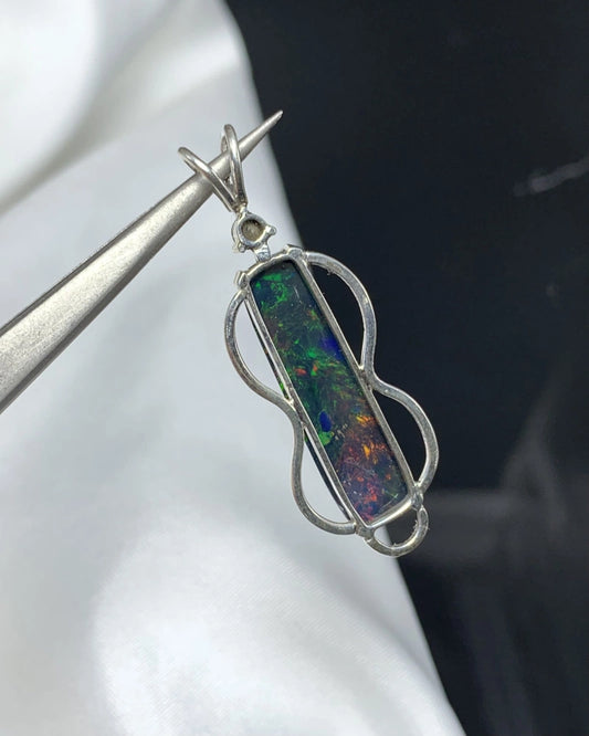 Natural Ethiopian Rainbow Fire Opal Pendant w/ 0.20ct Diamond