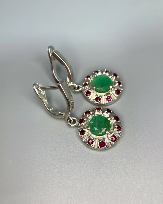 Emerald and Ruby Silver Earrings