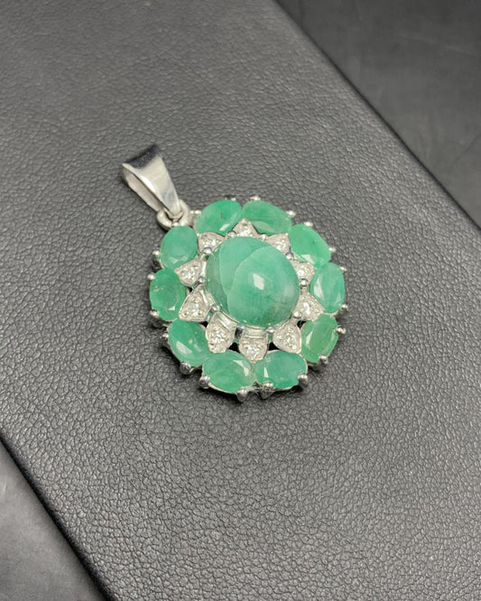 Vivid Spring Green Emerald and Silver Pendant