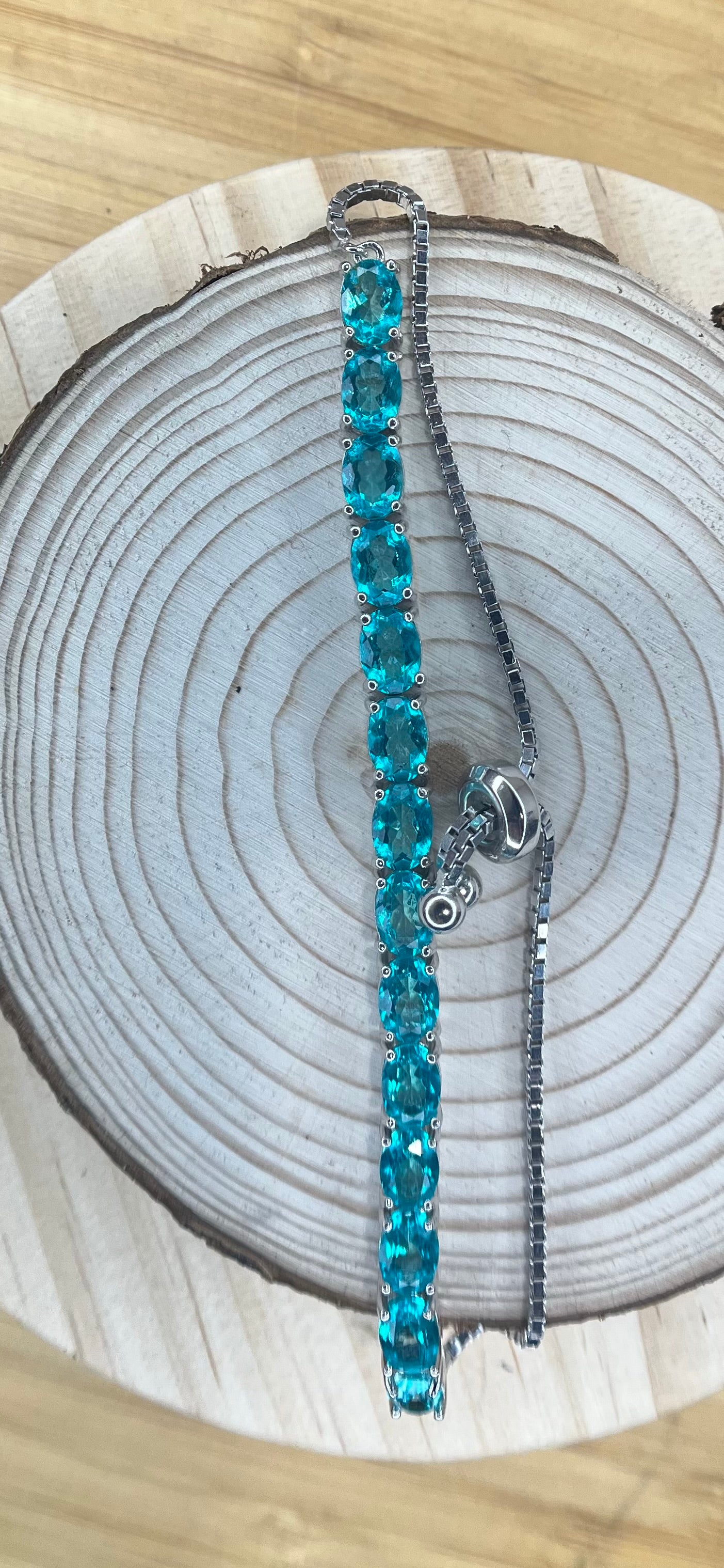 All Natural Topaz Neon Paraiba Blue and Silver Bracelet Full Fire Top Luster