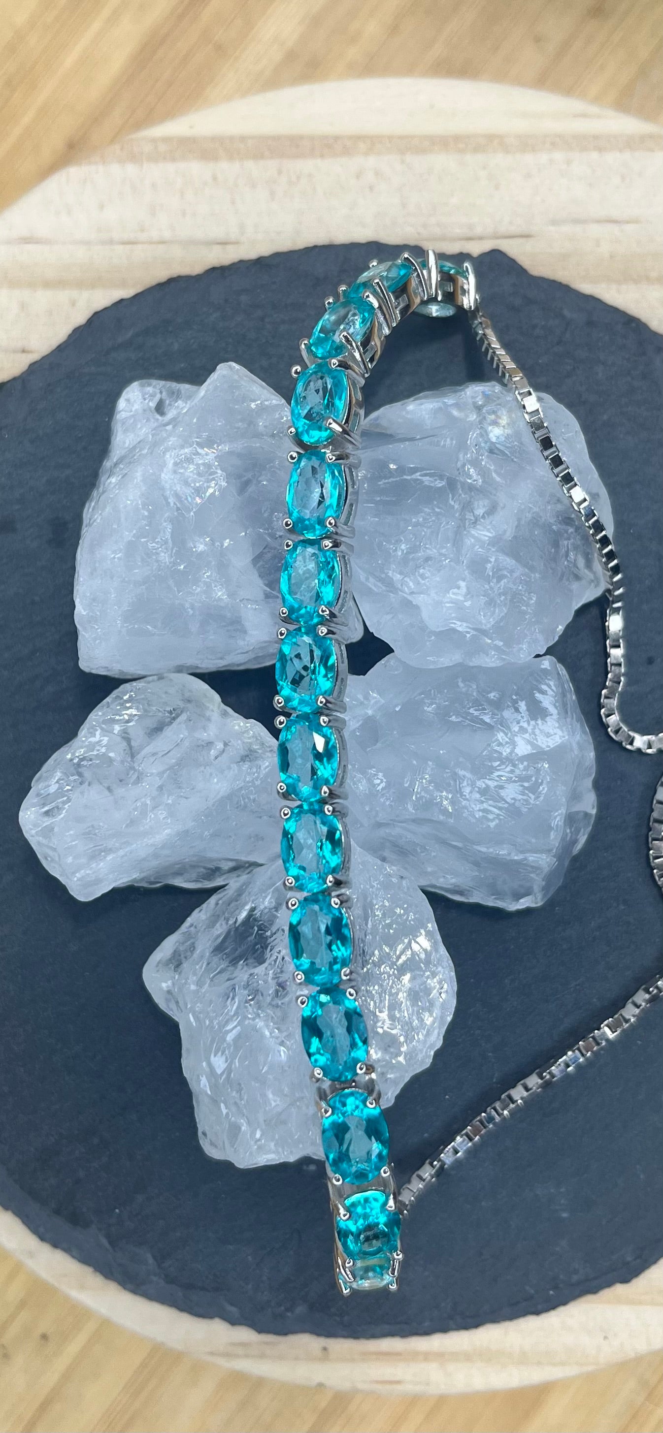 All Natural Topaz Neon Paraiba Blue and Silver Bracelet Full Fire Top Luster