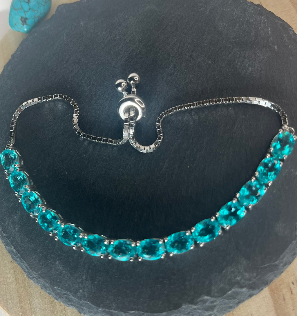 All Natural Topaz Neon Paraiba Blue and Silver Bracelet Full Fire Top Luster