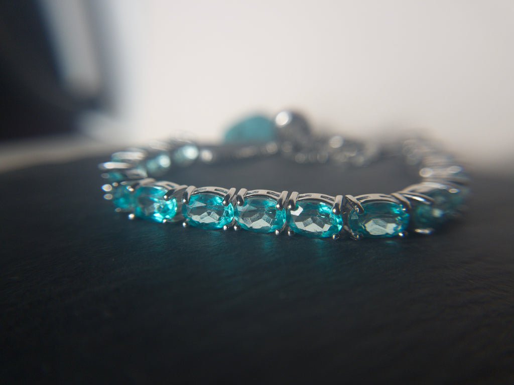 All Natural Topaz Neon Paraiba Blue and Silver Bracelet Full Fire Top Luster