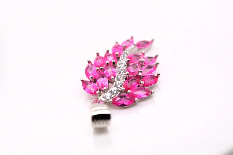 Magenta Artistic Topaz Leaf Pendant