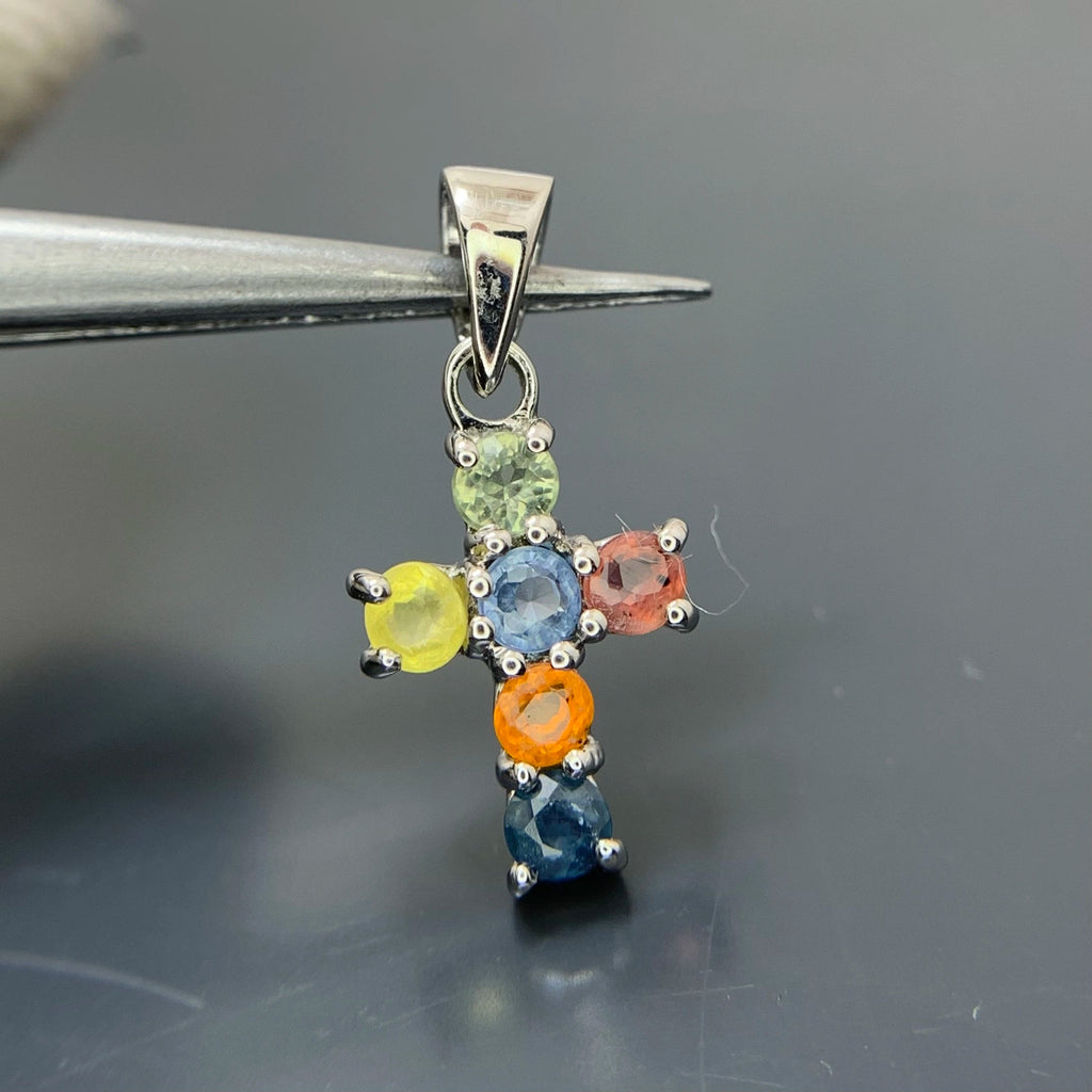 Dainty Natural Sapphire Cross Pendant