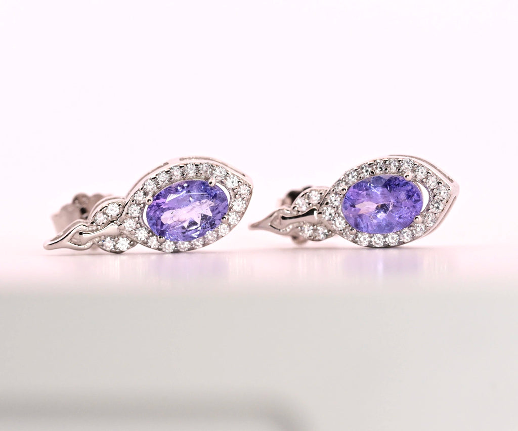 Sparkling Tanzanite Halo Earrings