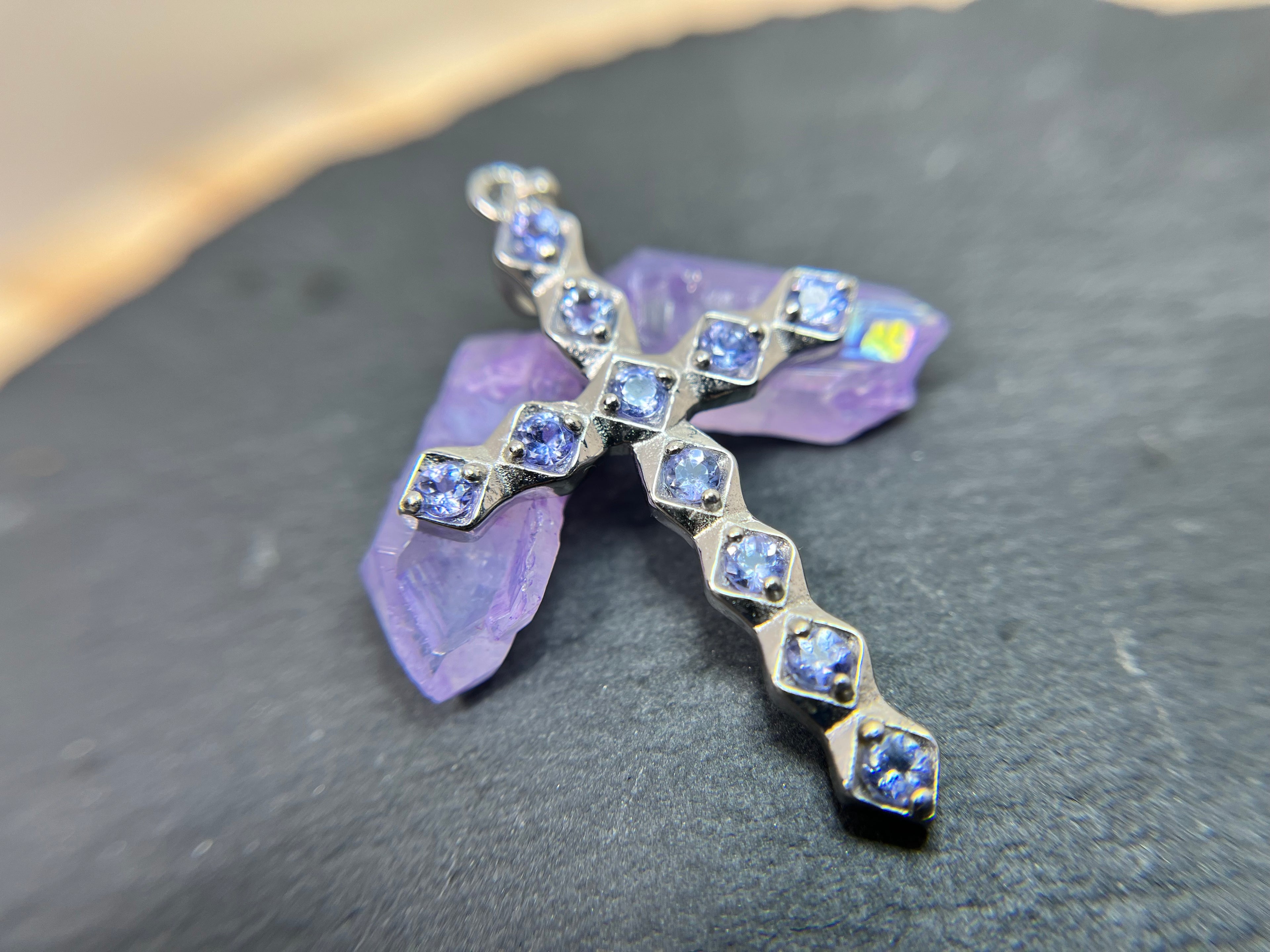 Shimmering Tanzanite and Silver Cross Pendant
