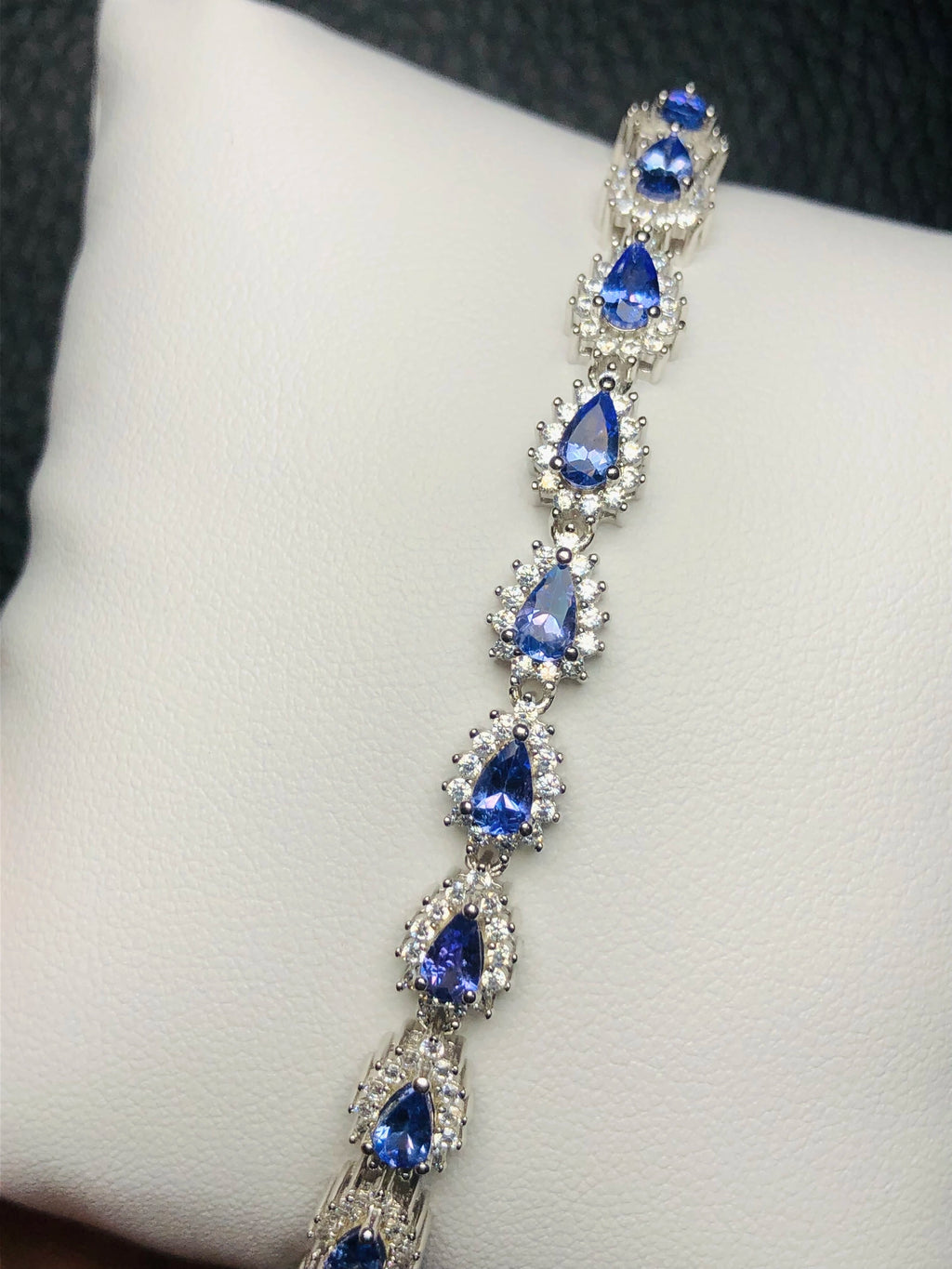Natural D-Block Royal Blue Tanzanite and Silver Bracelet