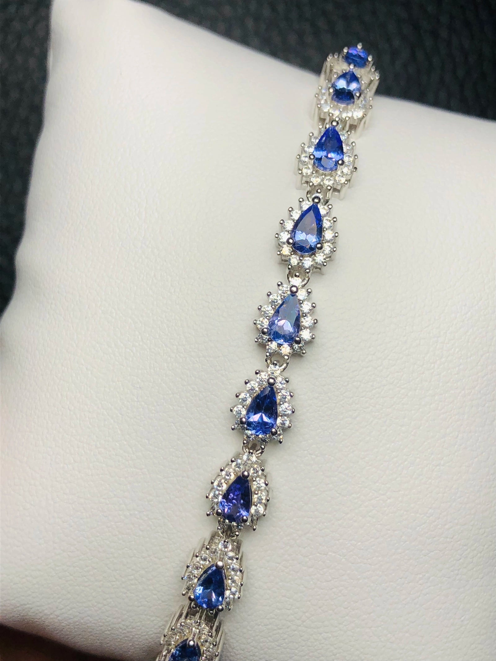 Natural D-Block Royal Blue Tanzanite and Silver Bracelet