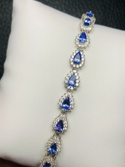 Natural D-Block Royal Blue Tanzanite and Silver Bracelet