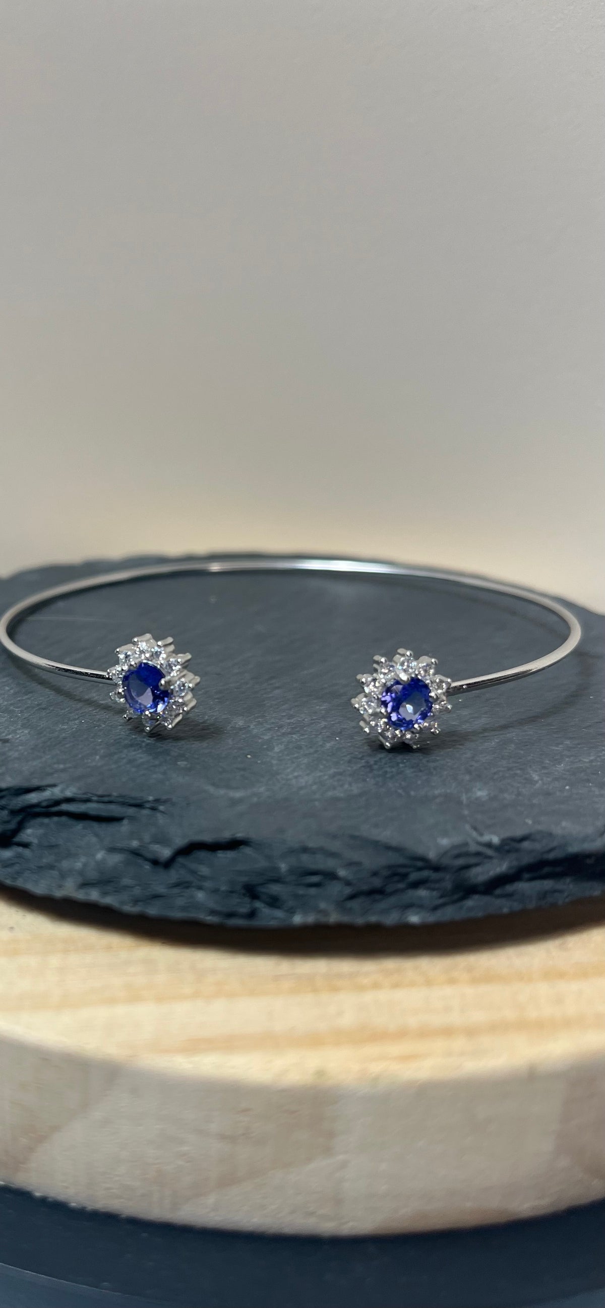 Adjustable Natural Tanzanite and Sterling Silver Bracelet