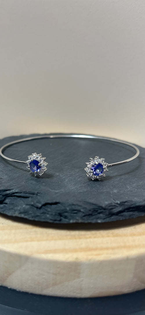 Adjustable Natural Tanzanite and Sterling Silver Bracelet