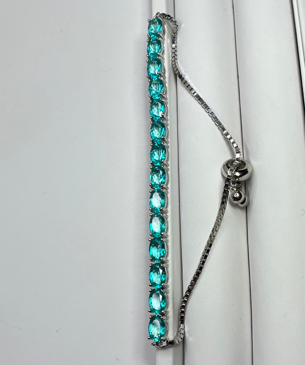 All Natural Topaz Neon Paraiba Blue and Silver Bracelet Full Fire Top Luster