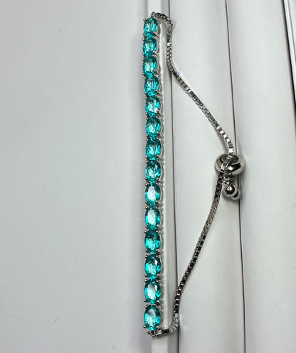 All Natural Topaz Neon Paraiba Blue and Silver Bracelet Full Fire Top Luster