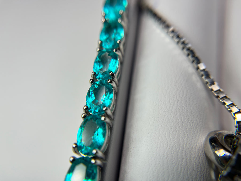 All Natural Topaz Neon Paraiba Blue and Silver Bracelet Full Fire Top Luster