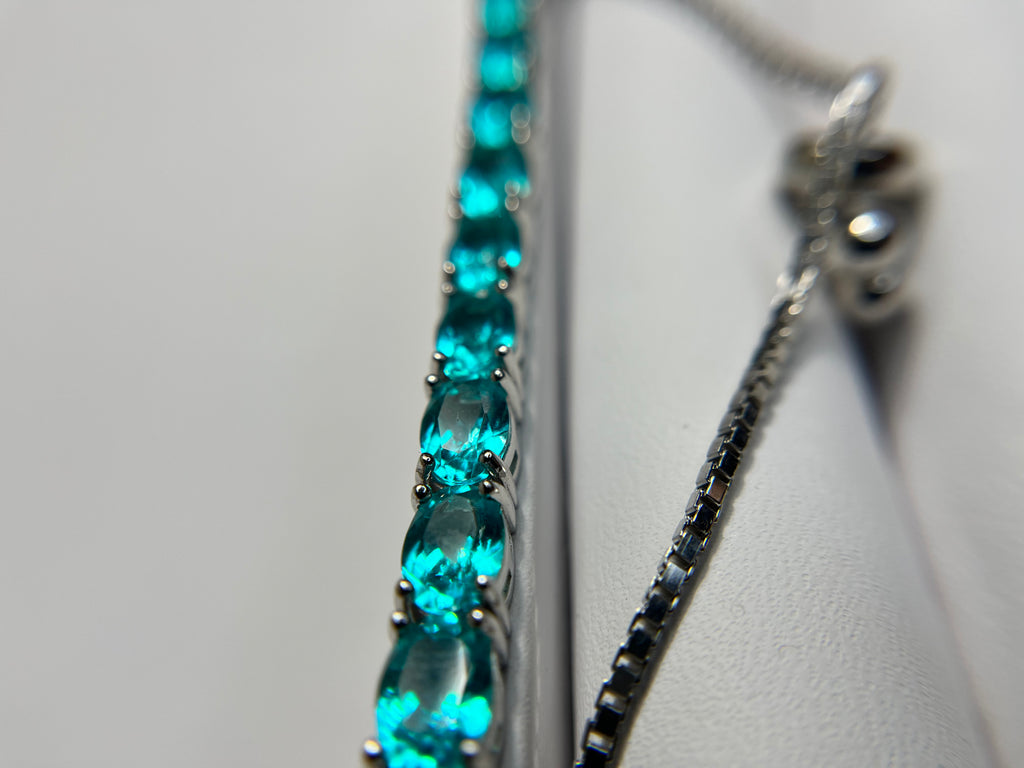 All Natural Topaz Neon Paraiba Blue and Silver Bracelet Full Fire Top Luster