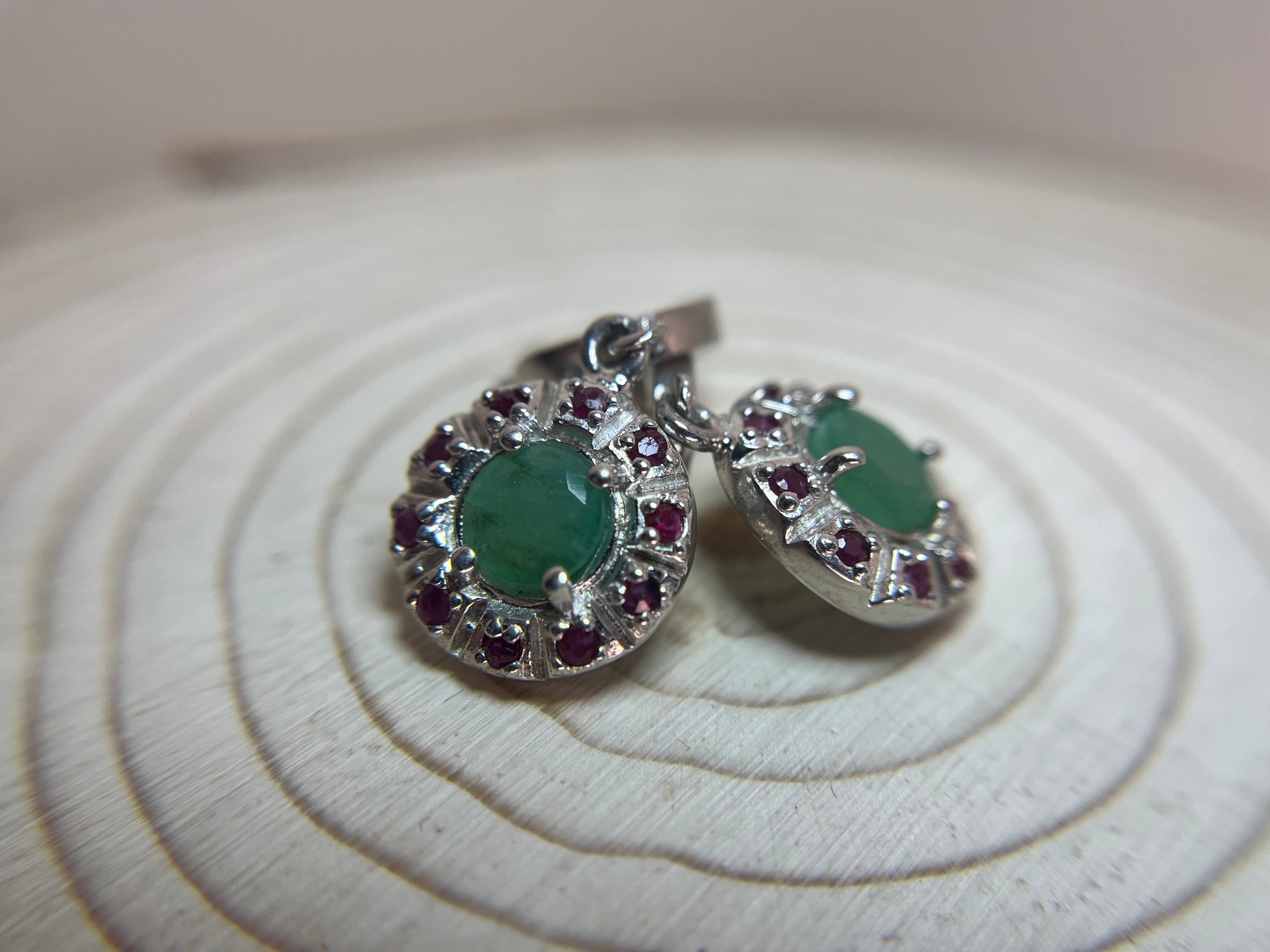 Emerald and Ruby Silver Earrings