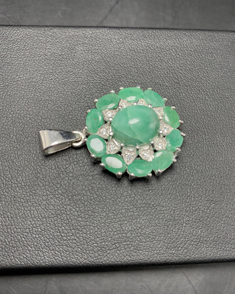 Vivid Spring Green Emerald and Silver Pendant
