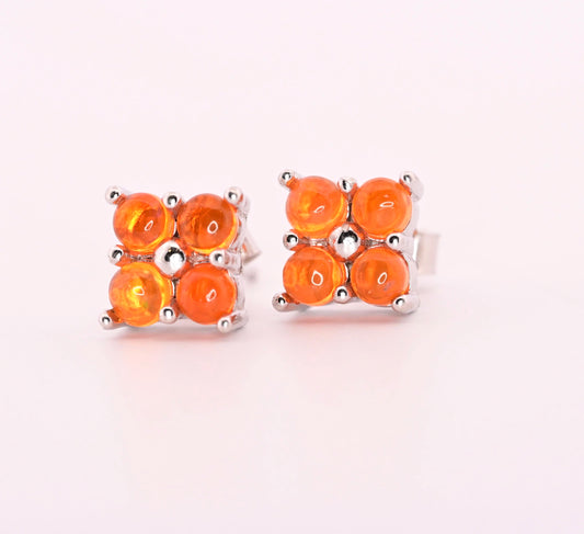 Natural Orange Opal Cabochon Stud Earrings set in Silver
