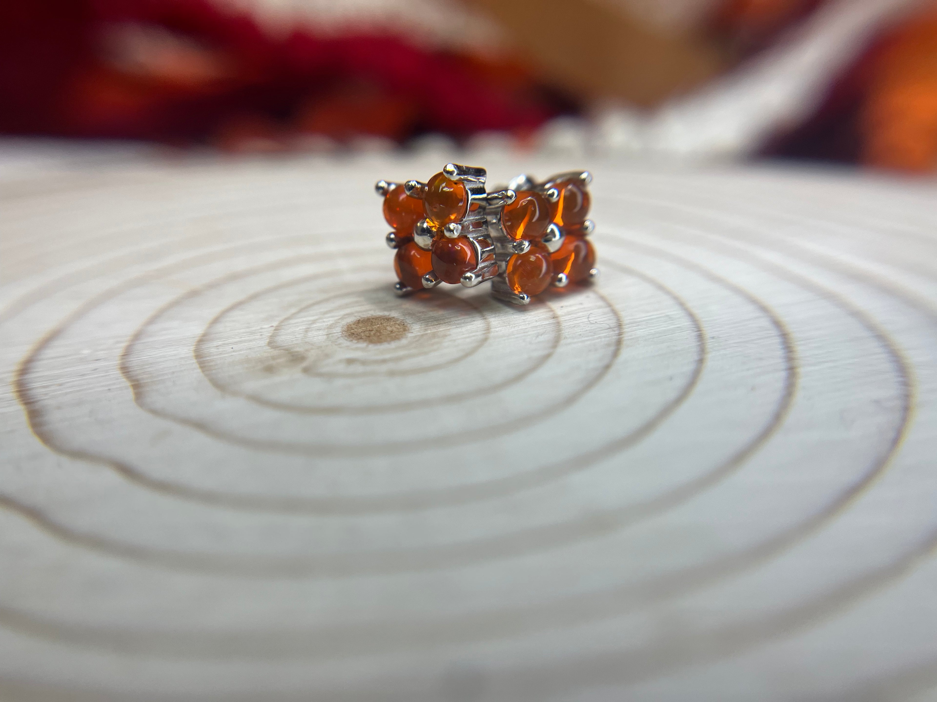 Natural Orange Opal Cabochon Stud Earrings set in Silver