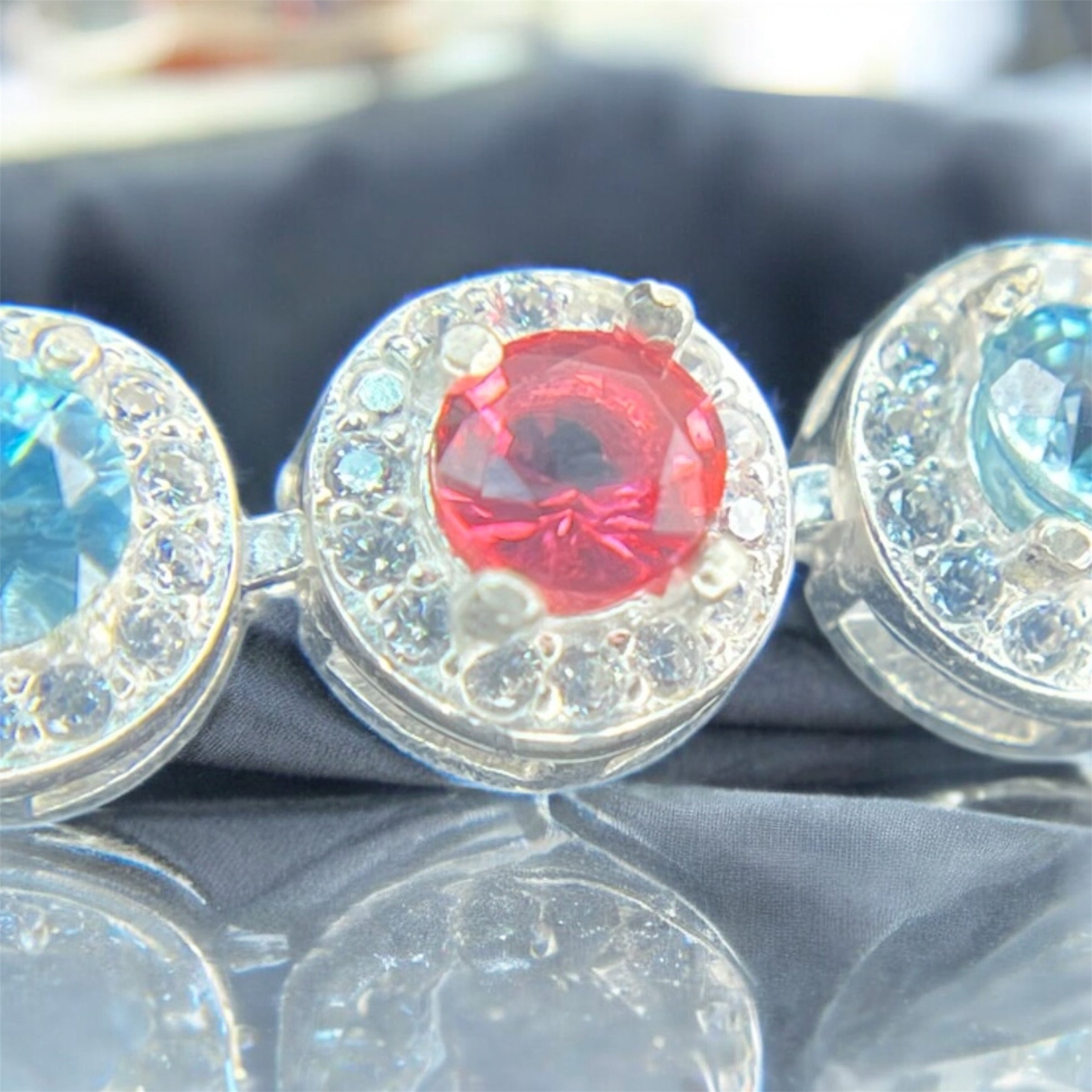 Radiant Rubellite and Zircon Silver Bracelet