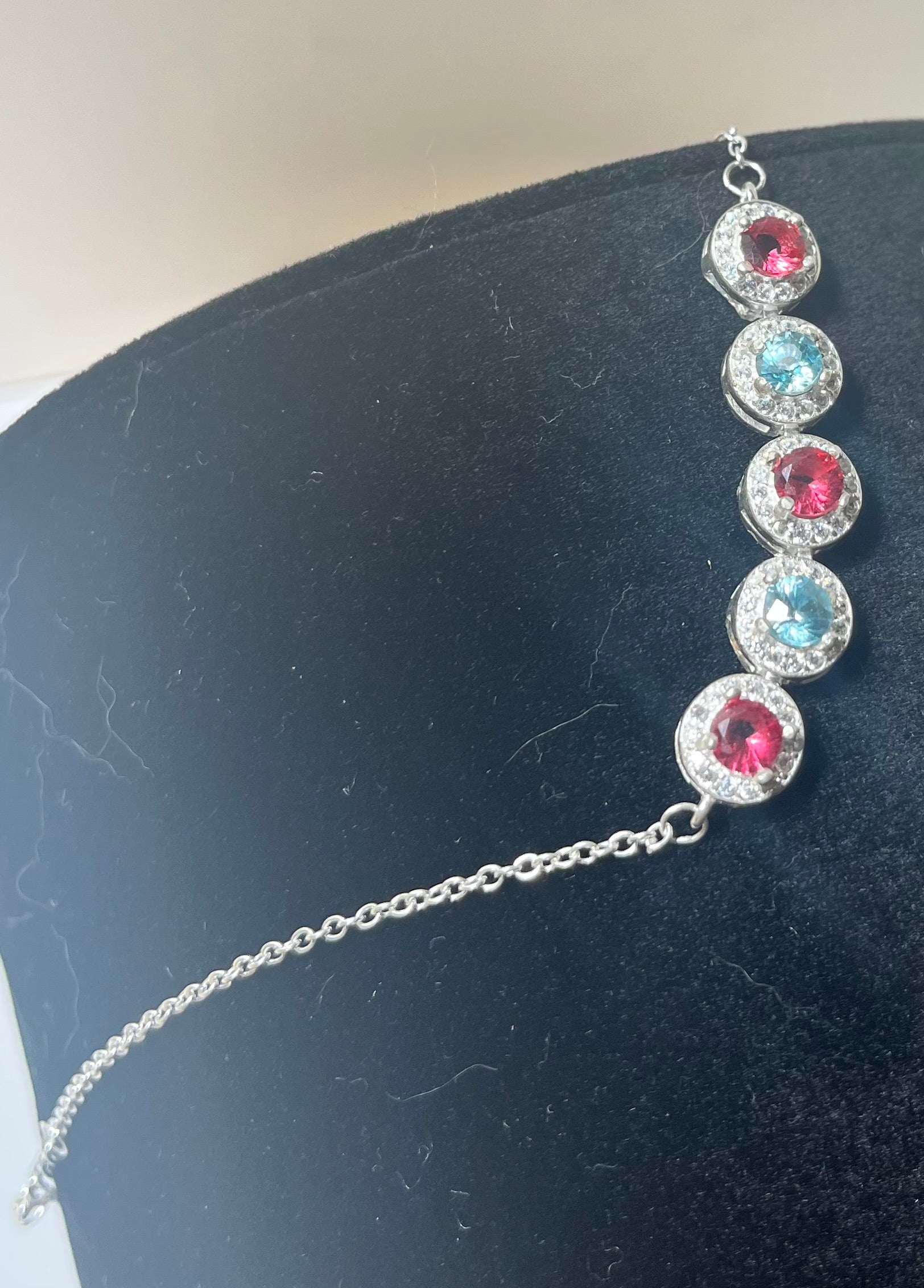 Radiant Rubellite and Zircon Silver Bracelet