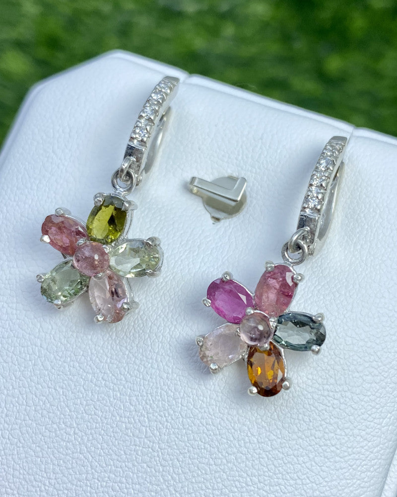 Natural Tourmaline Flower Earrings