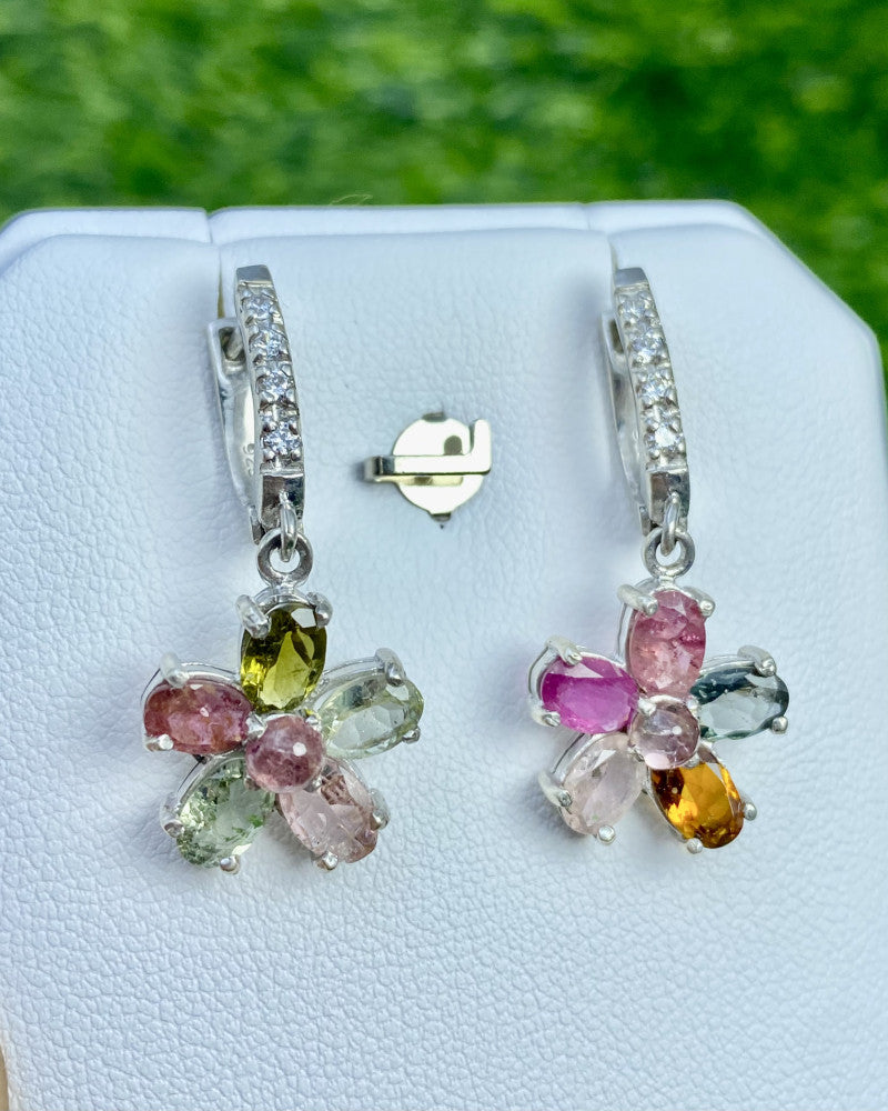 Natural Tourmaline Flower Earrings